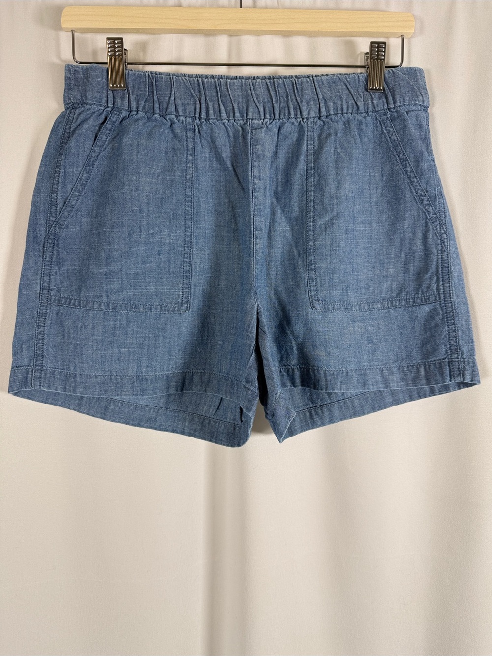 J. Crew Factory Light Blue Chambray Elastic-Waist Shorts